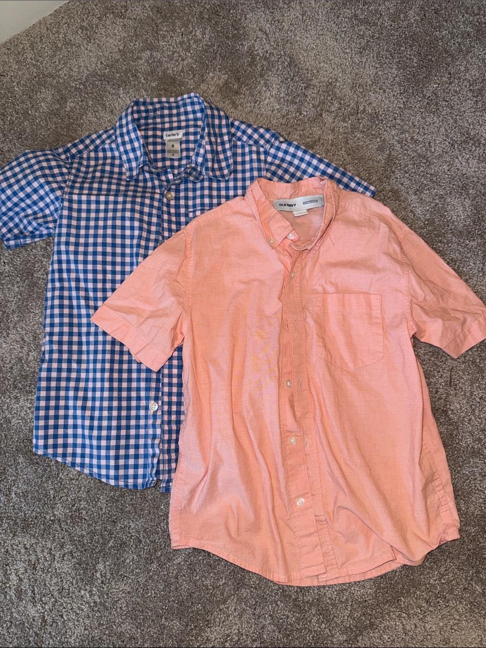 Old Navy and Carters Boys Button-Down Shirts - Blue Gingham & Peach